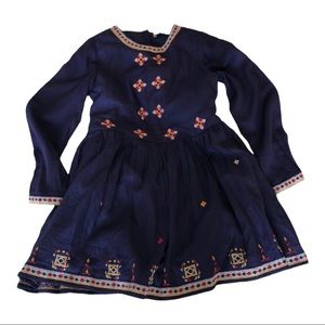 Embroidered Blue Cotten Girls Dress